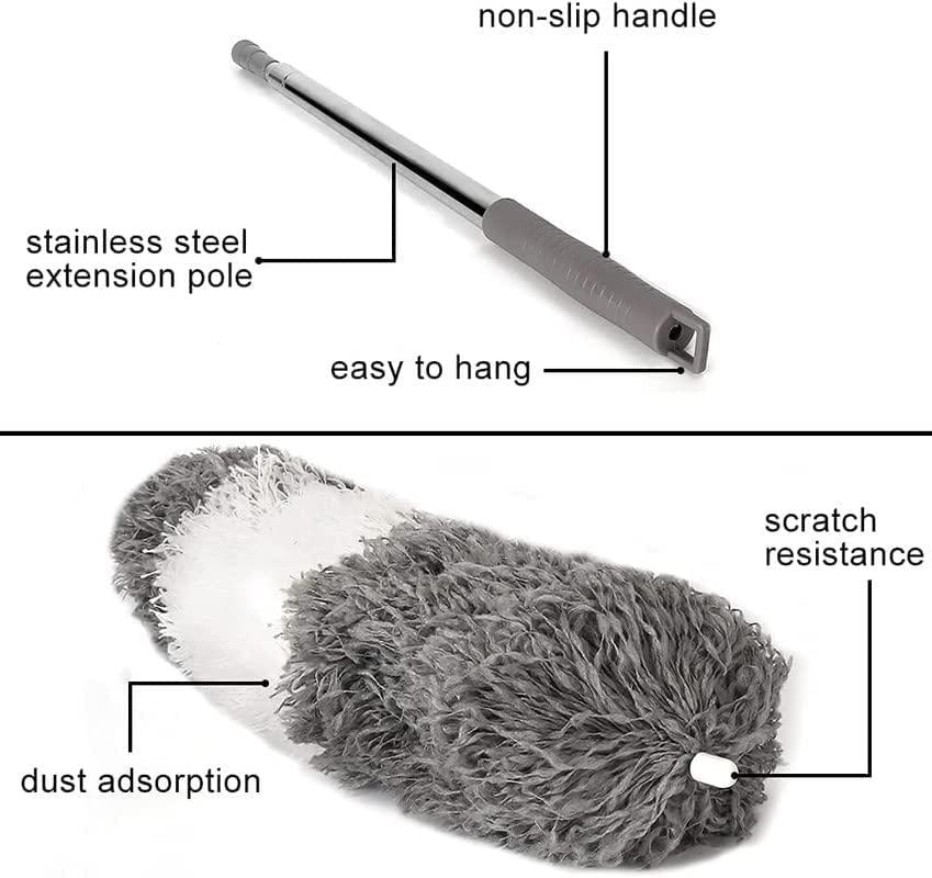 Microfiber Feather Duster Bendable & Extendable Fan Cleaning Duster | Washable Duster for High Ceiling Fans, Window Blinds, Furniture